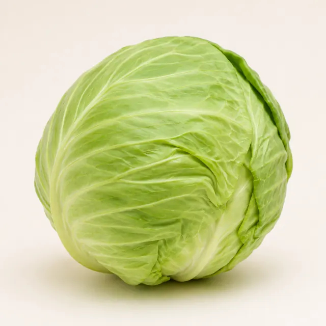 Whole green cabbage with layered leaves for the bilingual Cabbage and बन्दाकोबी lesson