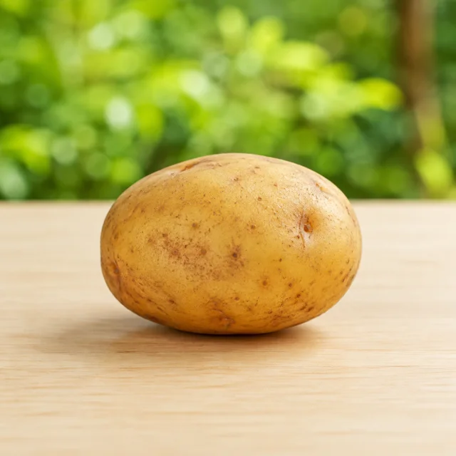 Whole light-brown potato for the bilingual Potato and आलु lesson